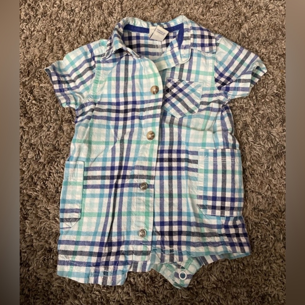 Blue & White Plaid Newborn Short Sleeve/Shorts Romper